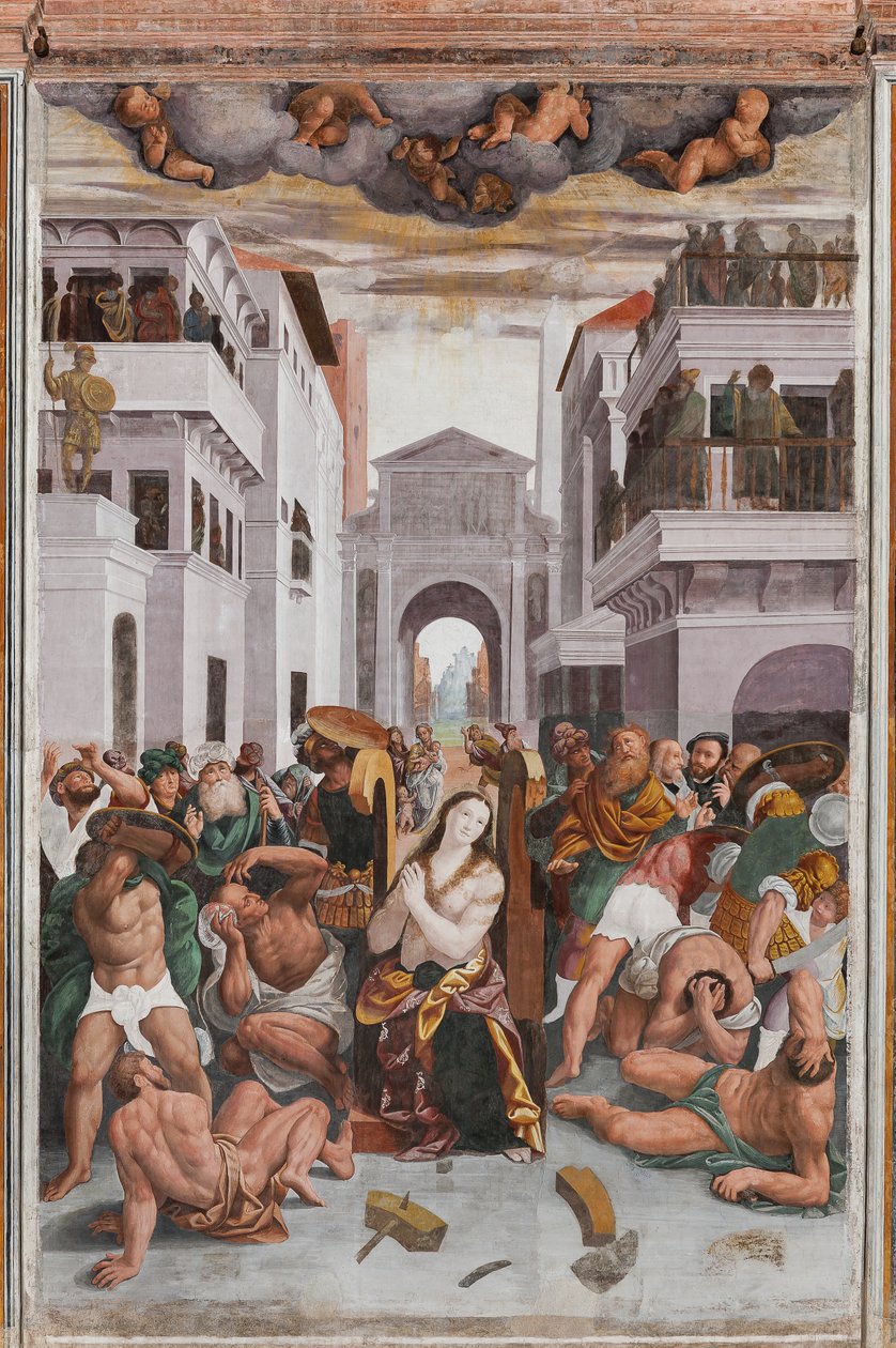 Detalle del Martirio de Santa Catalina (fresco) de Bernardino Lanino