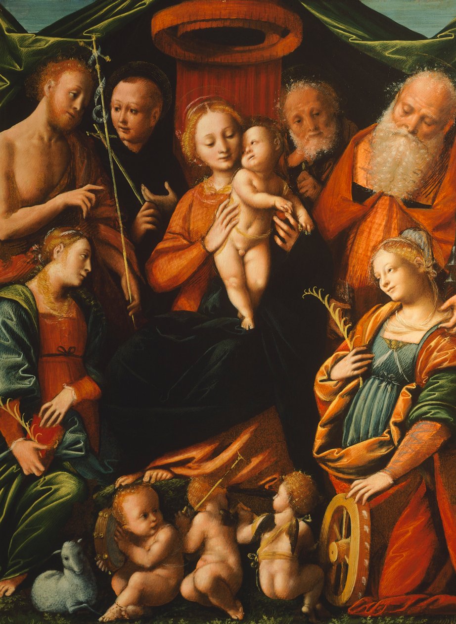 Madonna con Niño y Santos, por Bernardino Lanino de Bernardino Lanino