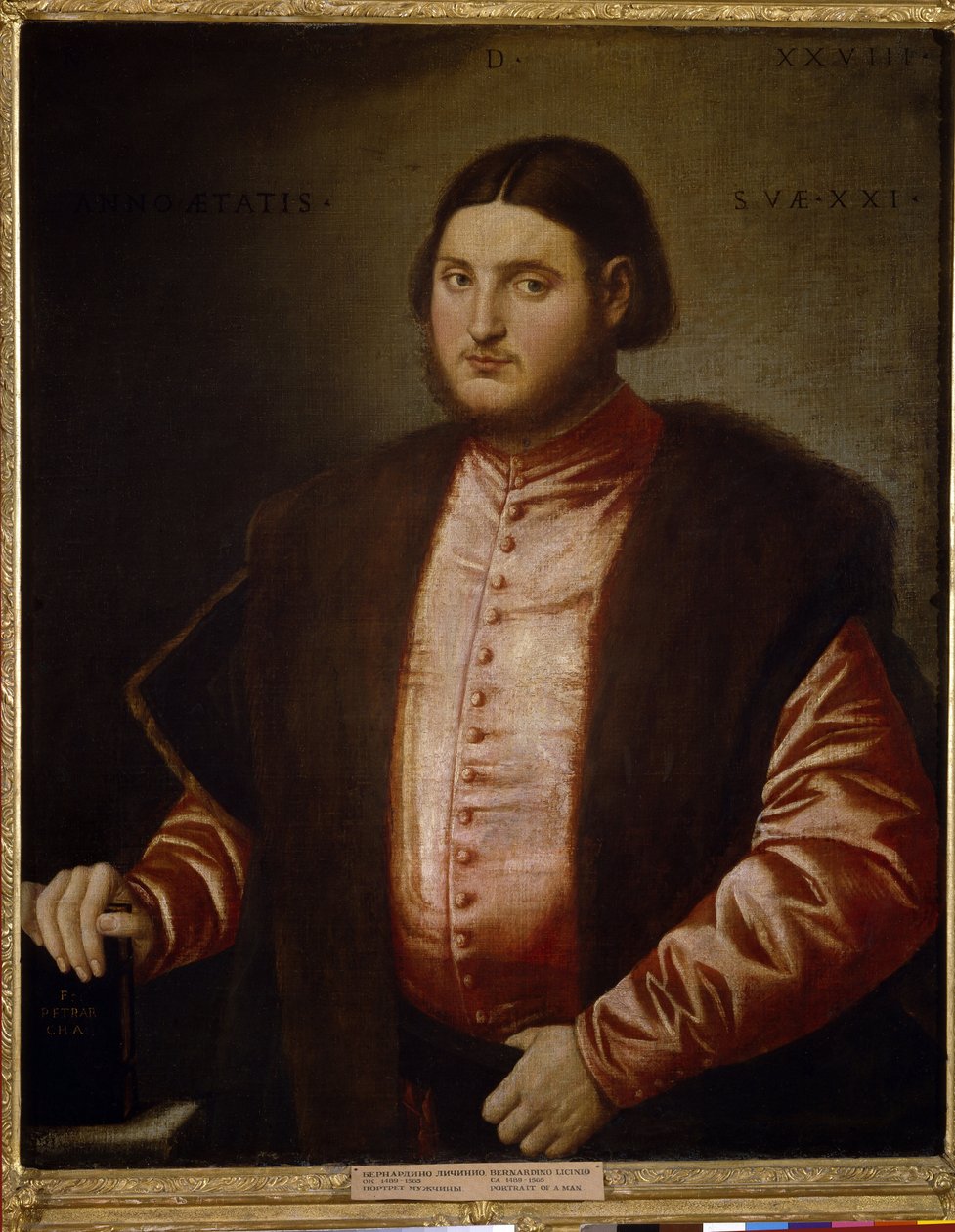 Retrato de un hombre (Retrato de un hombre). Pintura de Bernardino Licinio (circa 1489-circa 1565), óleo sobre lienzo de Bernardino Licinio