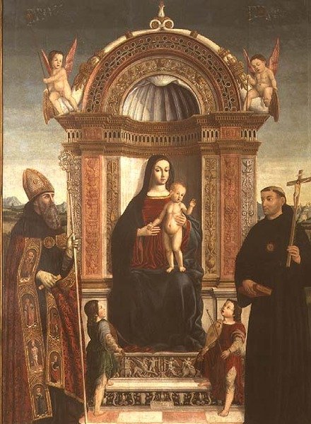 Madonna y el Niño con San Nicolás de Tolentino y San Agustín de Bernardino Loschi