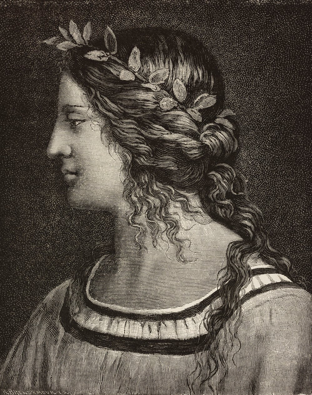 Matrimonio de la Virgen, grabado de un detalle del fresco de Bernardino Luini en el santuario de Saronno, Italia de Bernardino Luini