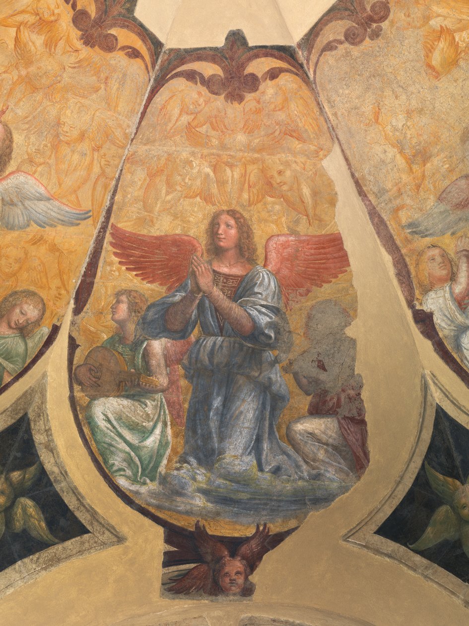 Ángel orando entre dos músicos arrodillados y querubines de Bernardino Luini