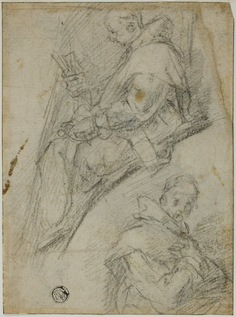 Dos estudios de cartujos (recto); Tres bocetos de cabezas de cartujos (verso) de Bernardino Poccetti