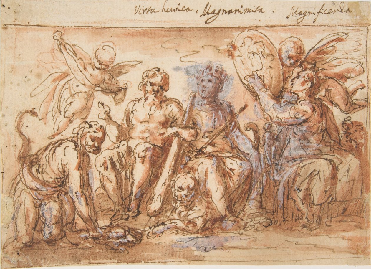Figuras Alegóricas: Fuerza, Hércules Estrangulando a la Hidra, Abundancia y Fama de Bernardino Rodriguez