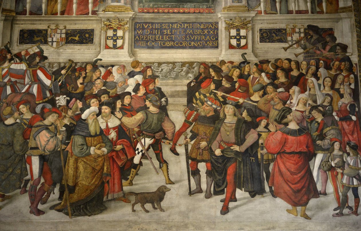 Italia Toscana Siena, Catedral El Duomo: La Coronación de Pío II (1405-1464) de Bernardino di Betto Pinturicchio