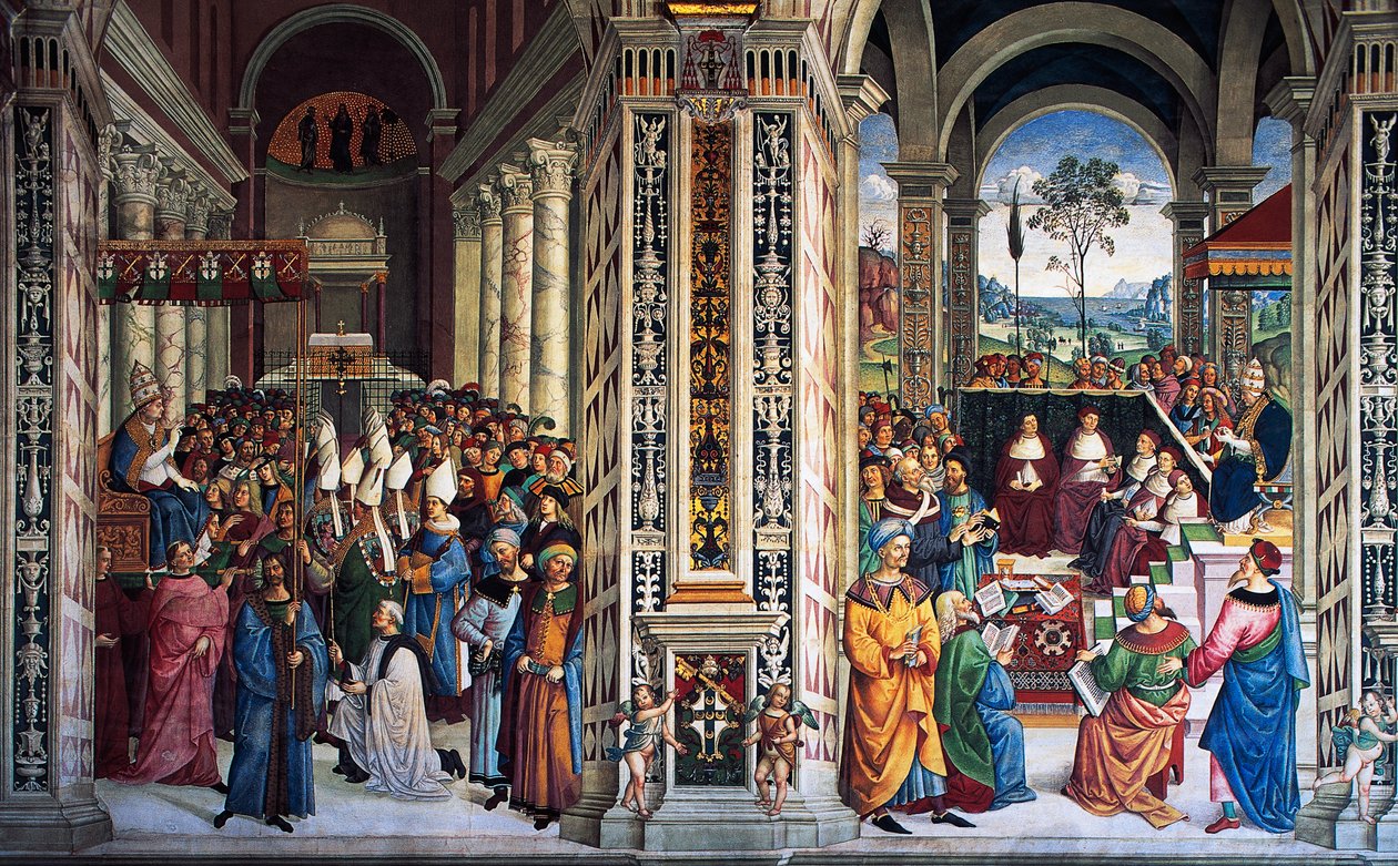 Pío II llegando a Ancona para iniciar la cruzada (siglo XVI), fresco de Pinturicchio, Biblioteca Piccolomini, Catedral de Siena, Toscana, Italia de Bernardino di Betto Pinturicchio