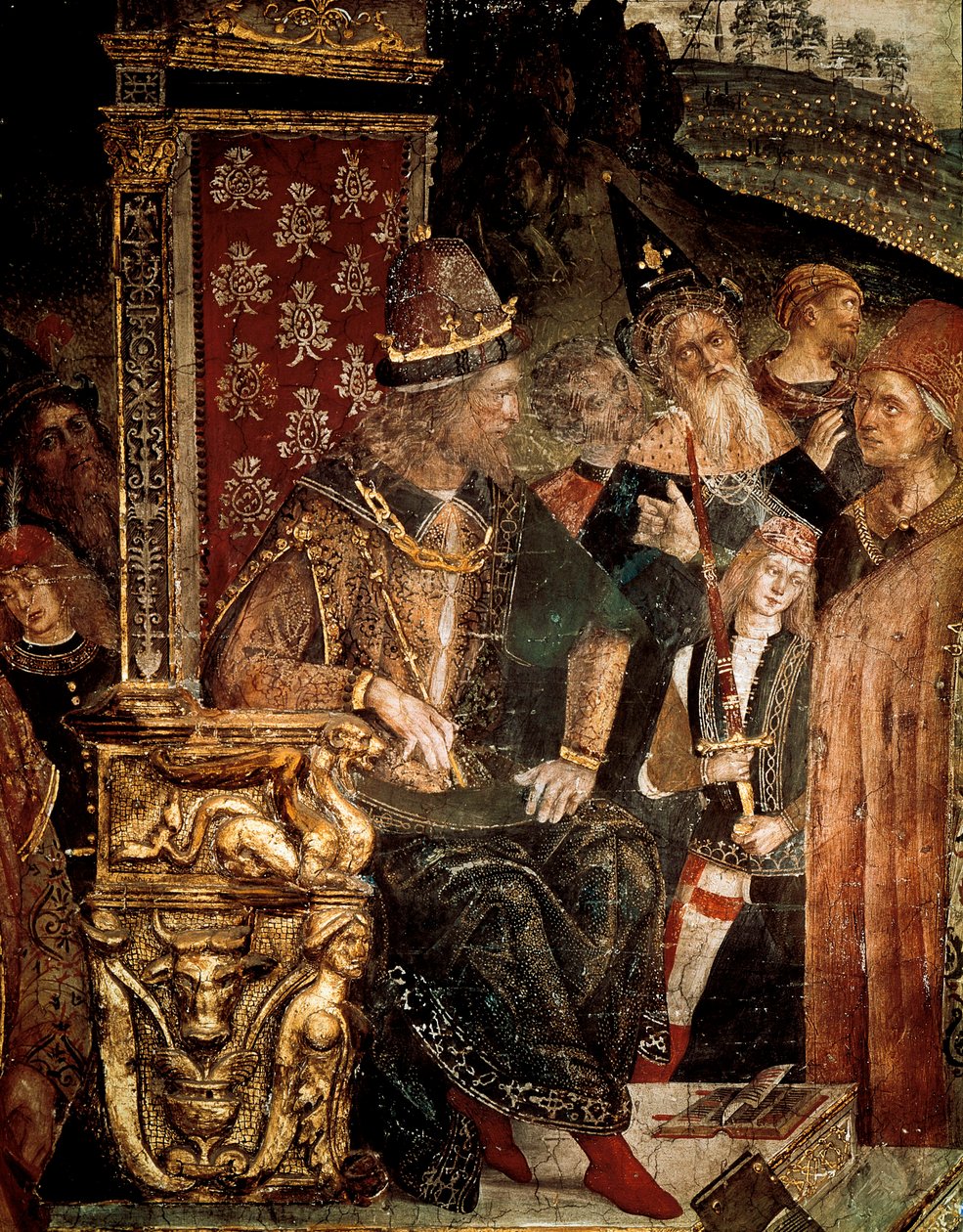 Disputa de Santa Catalina de Alejandría con filósofos ante el emperador romano Maximiano Hércules (detalle) de Bernardino di Betto Pinturicchio