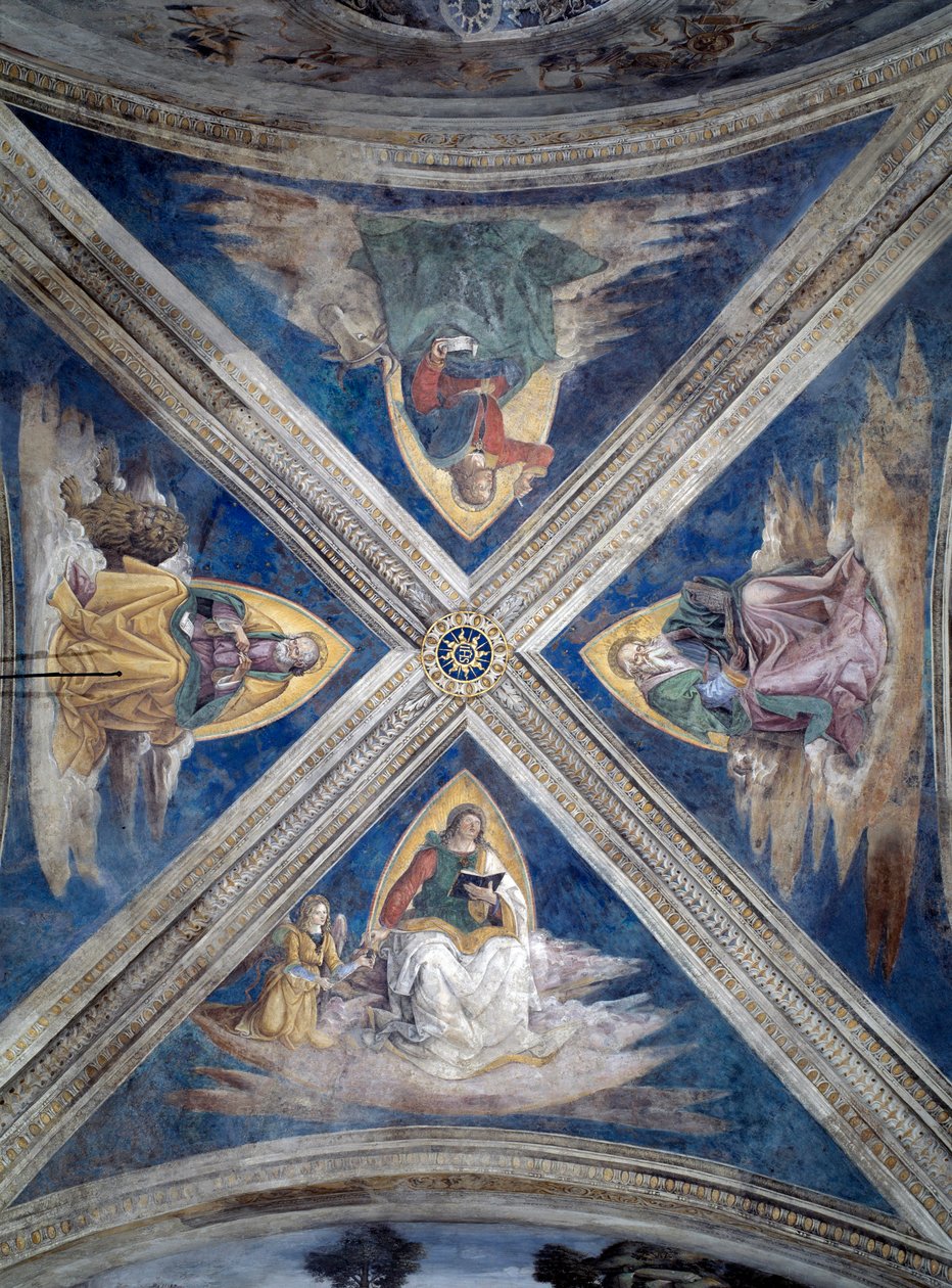 Historia de San Bernardino, los evangelistas (Tetramorfos) (fresco, c.1486) de Bernardino di Betto Pinturicchio