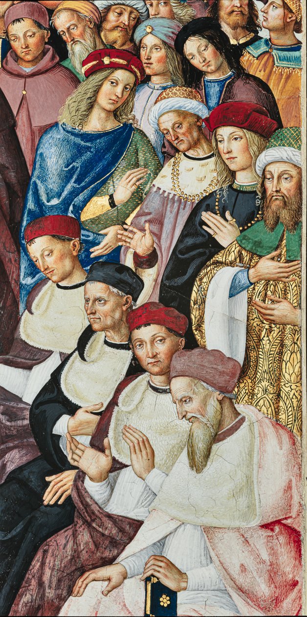 Biblioteca Piccolomini, pared sureste: "Eneas Silvio recibe el sombrero de cardenal del Papa Calixto III, 17 de diciembre de Bernardino di Betto Pinturicchio