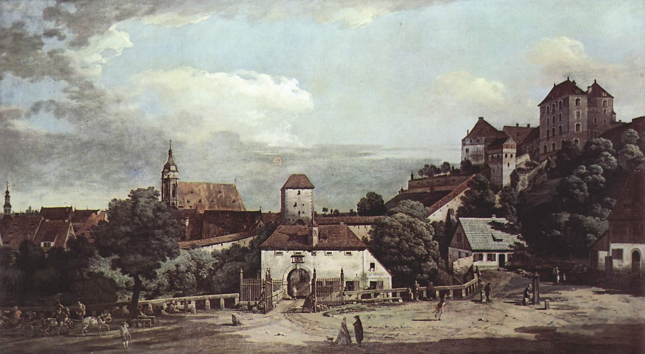 Pirna vista desde el lado sur, con fortificaciones y Obertor de Bernardo Bellotto