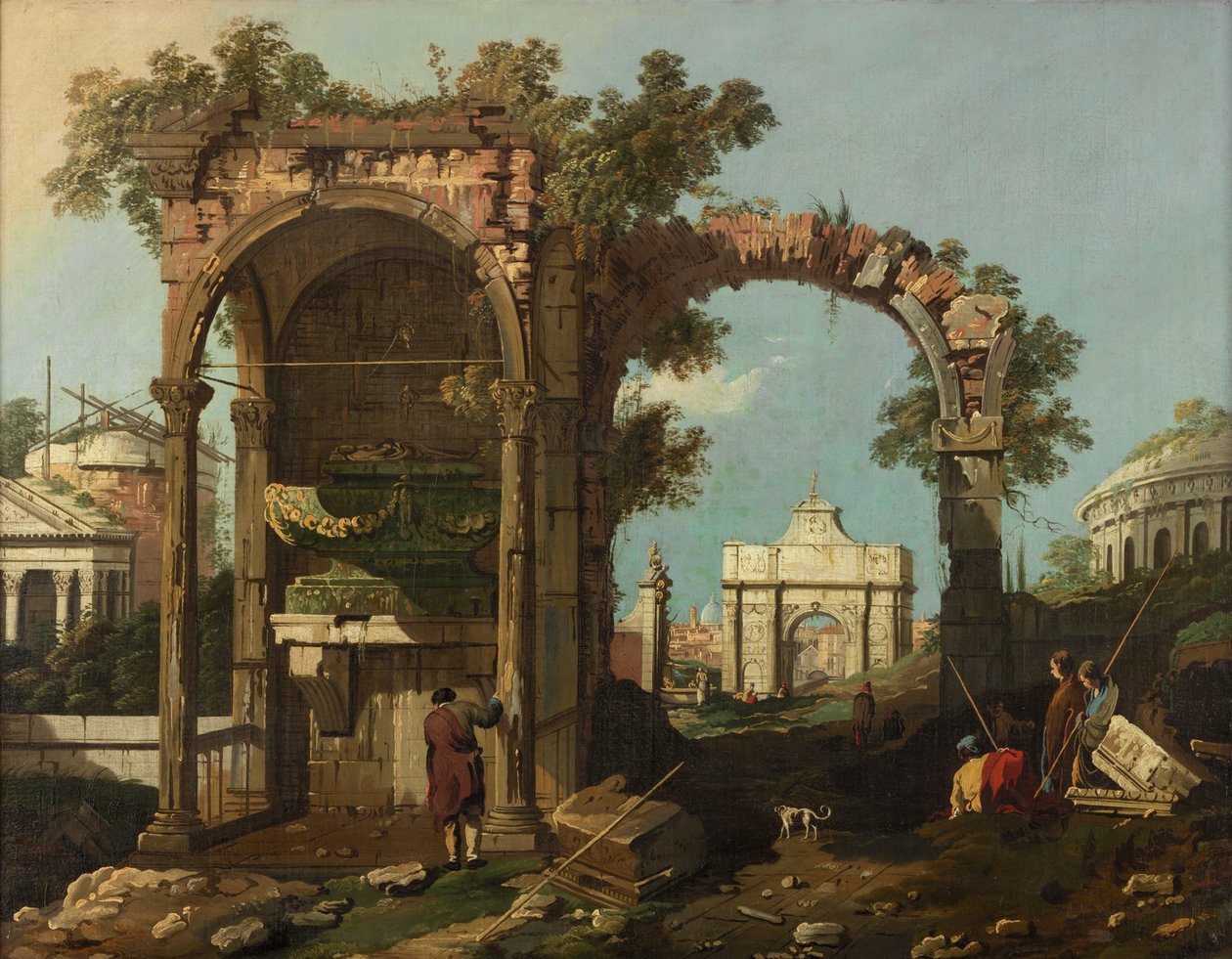 Ruinas y figuras, afueras de Roma cerca de la tumba de Cecilia Metella, c.1750-1775 de Bernardo Bellotto