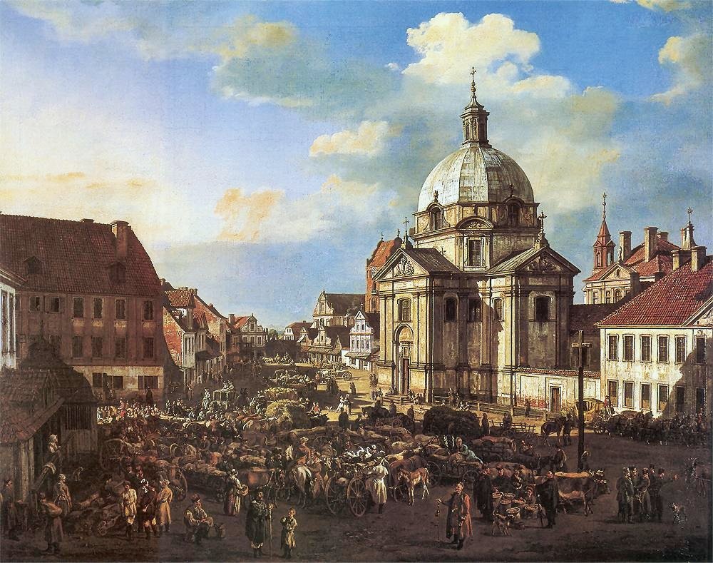 La plaza del mercado de la ciudad nueva con la iglesia de San Casimiro de Bernardo Bellotto
