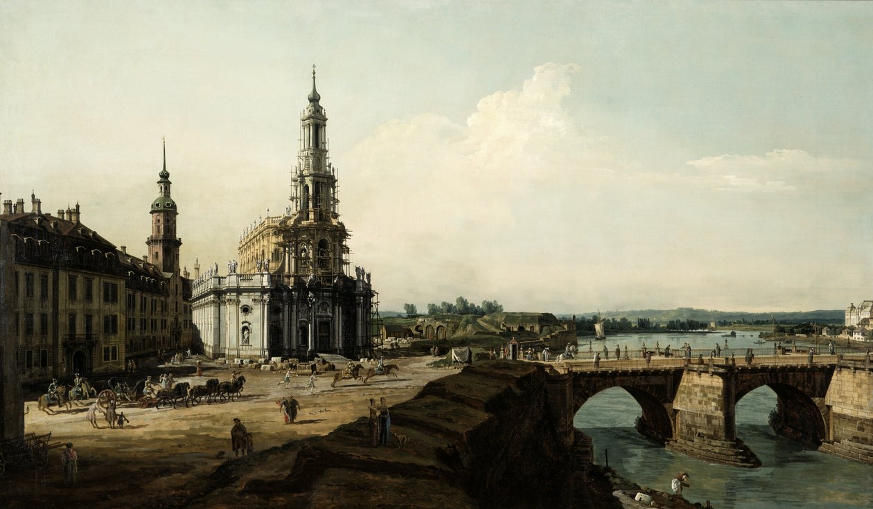 Vista de Dresde desde la orilla izquierda del río Elba, desde el cabezal del puente del centro histórico de Bernardo Bellotto