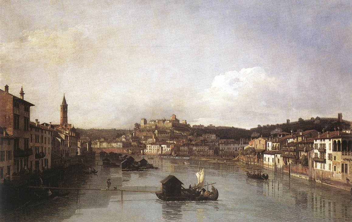 Vista de Verona y el río Adige desde el Ponte Nuovo de Bernardo Bellotto