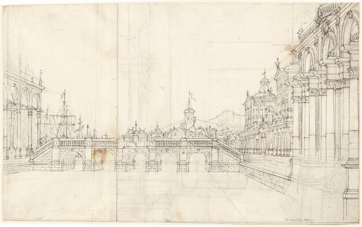Un Capricho de Palacios y una Logia Frente a un Puente Clásico de Bernardo Bellotto