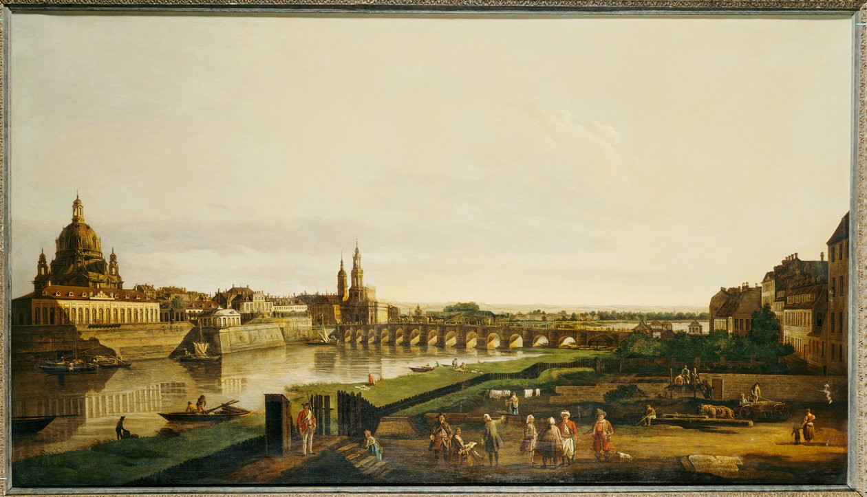 Una vista de Dresde desde la orilla derecha del río Elba sobre el Augustusbrucke de Bernardo Bellotto