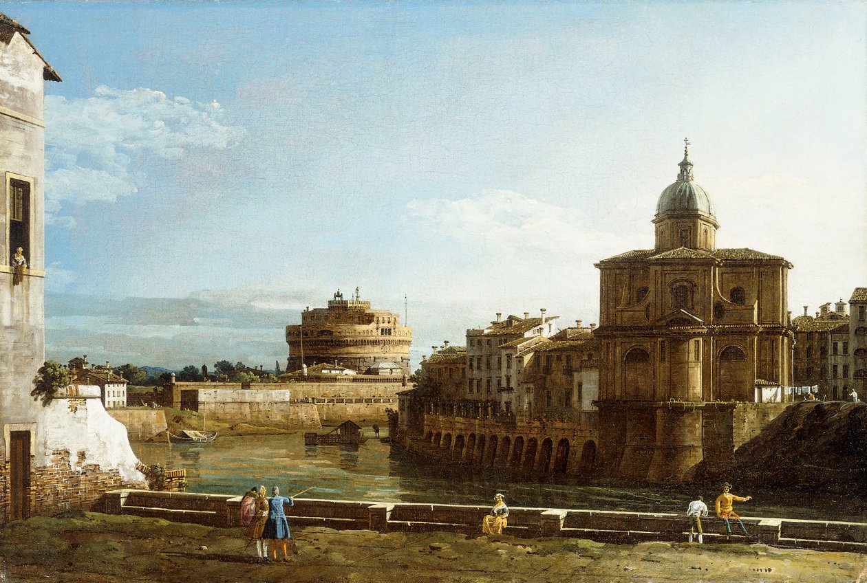 Vista de Roma a lo largo del Tíber, con la Iglesia de San Giovanni dei Fiorentini al fondo de Bernardo Bellotto