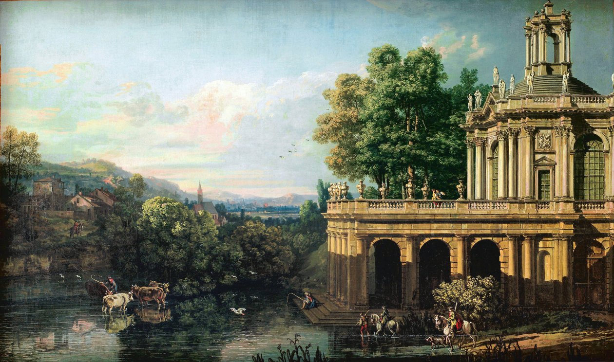 Capricho arquitectónico con un palacio de Bernardo Bellotto
