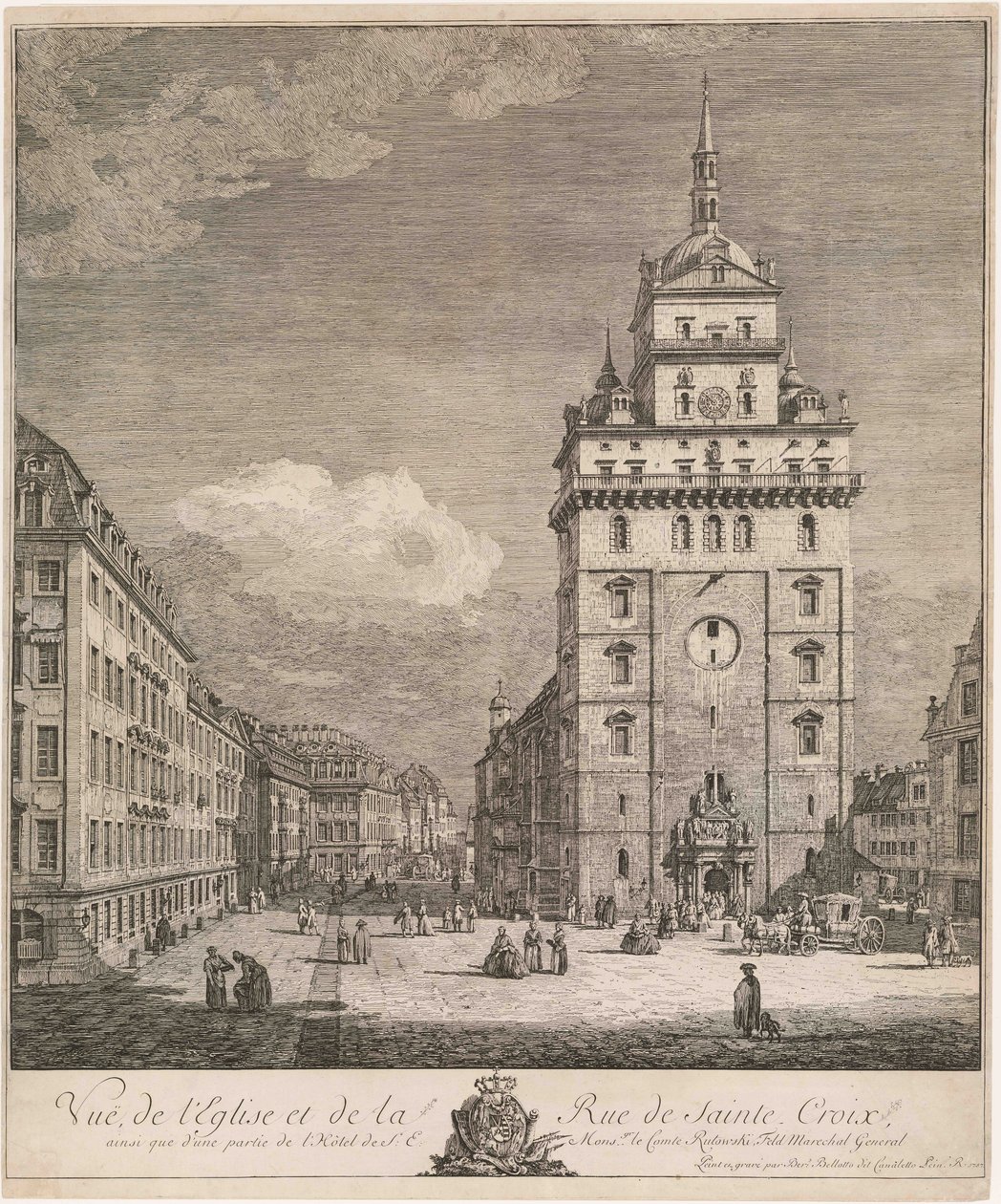 La antigua Iglesia de la Cruz de Dresde, lámina de la serie «Vedutas de Dresde» de Bernardo Bellotto