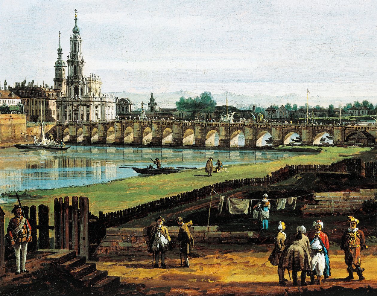 Dresde desde la orilla derecha del Elba aguas arriba del puente de Augusto, hacia 1750, de Bernardo Bellotto, conocido como Canaletto (1721-1780), óleo sobre lienzo, 50x84 cm, Detalle de Bernardo Bellotto
