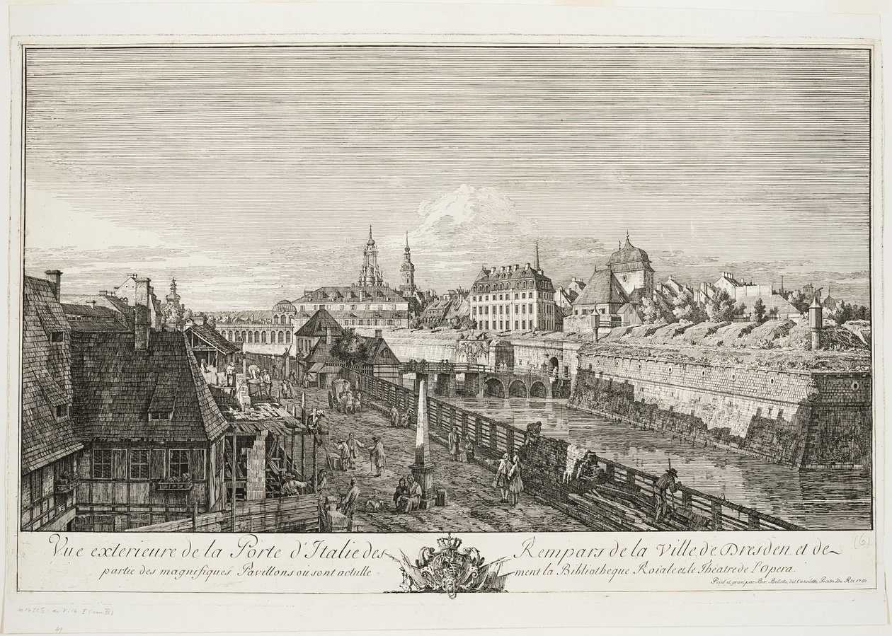 Vista exterior de la Puerta Italiana de las murallas de la ciudad de Dresde de Bernardo Bellotto