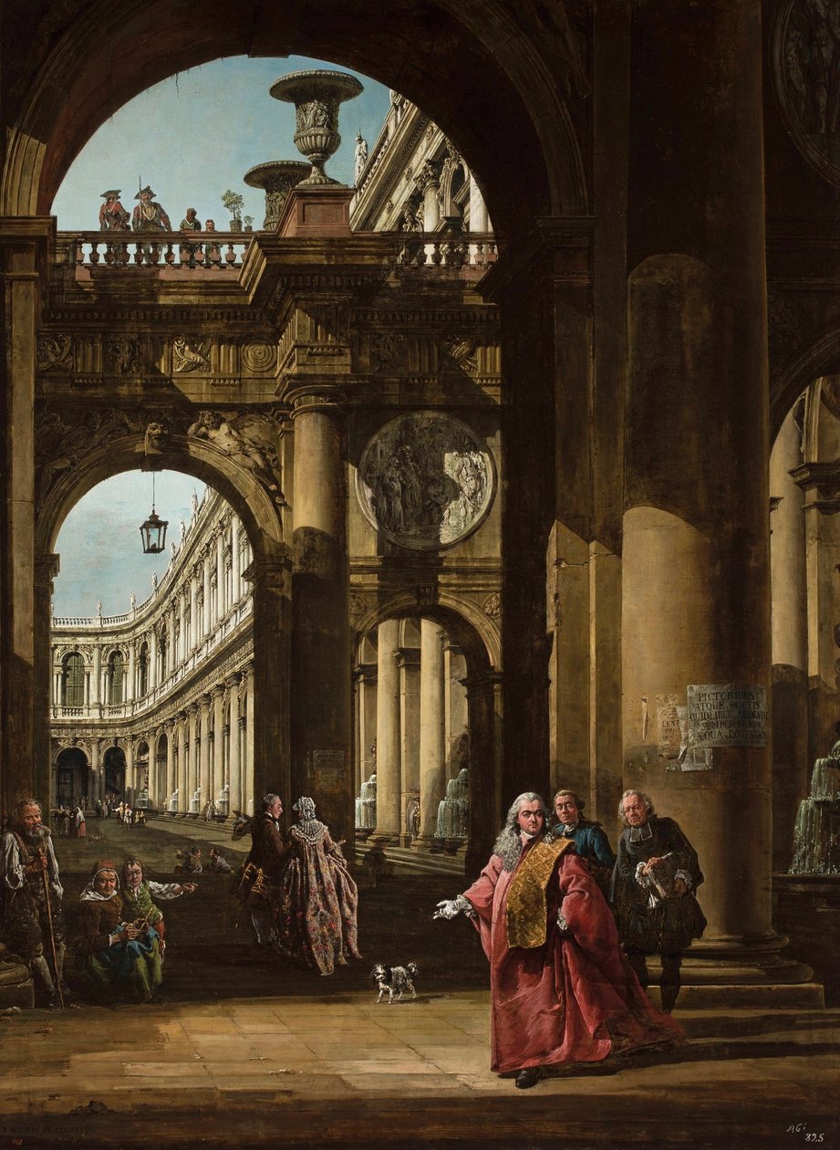 Alemán: Fantasía arquitectónica con noble veneciano Autorretrato como embajador veneciano de Bernardo Bellotto