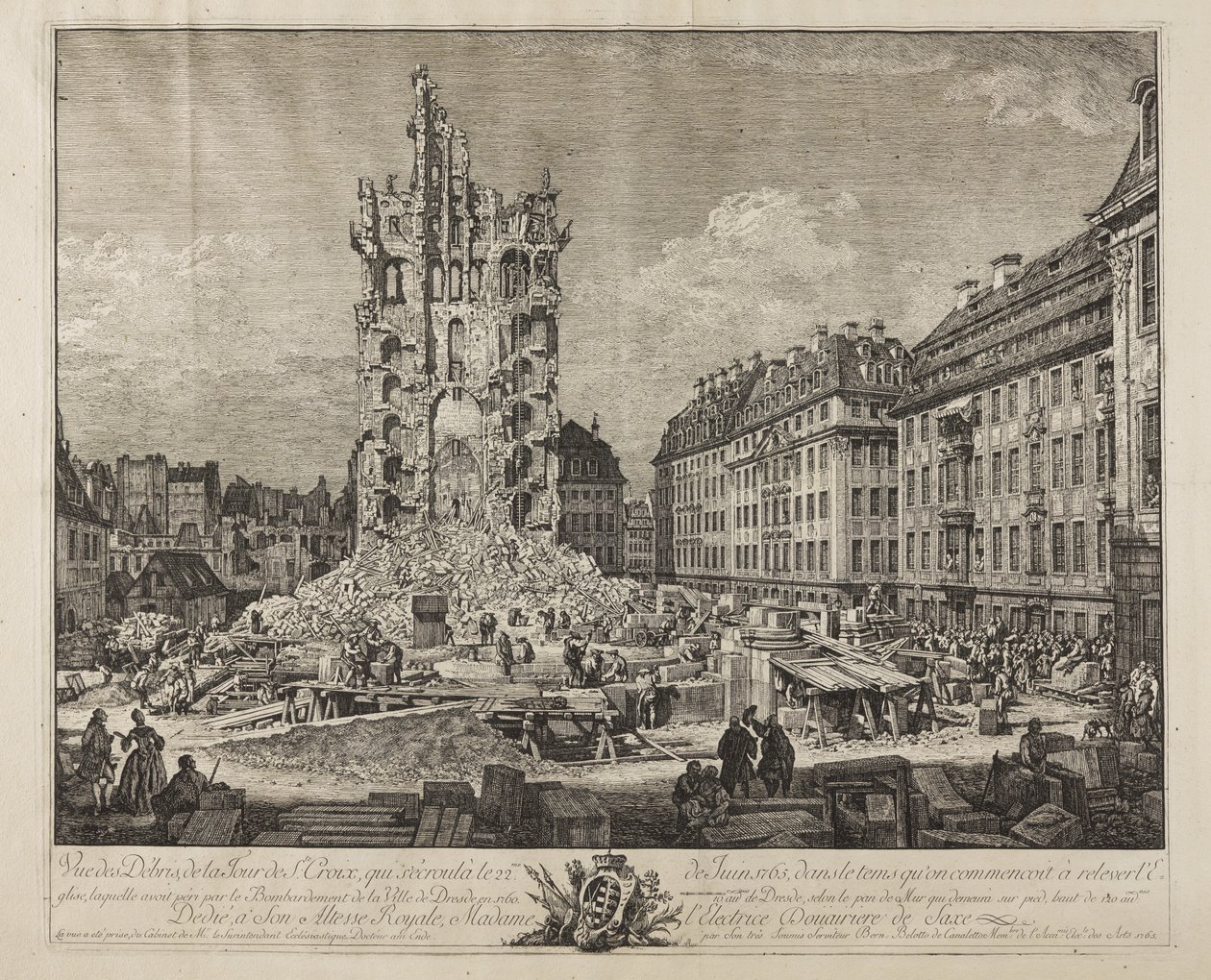 Las ruinas de la antigua Kreuzkirche, Dresde de Bernardo Bellotto