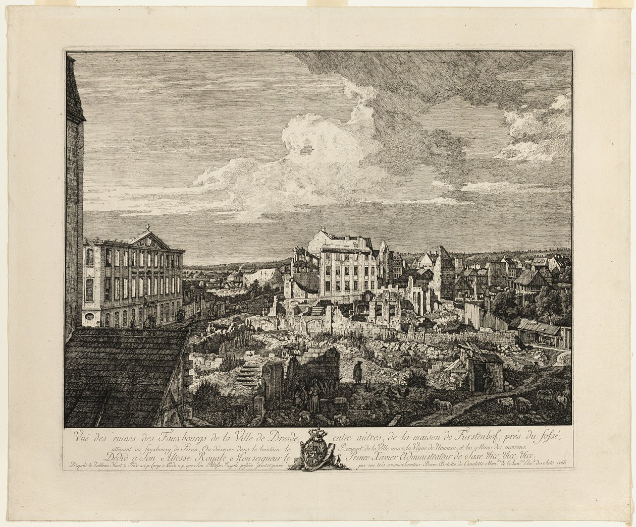 Las Ruinas del Suburbio Pirnaischer con el Palais Fürstenhof de Bernardo Bellotto
