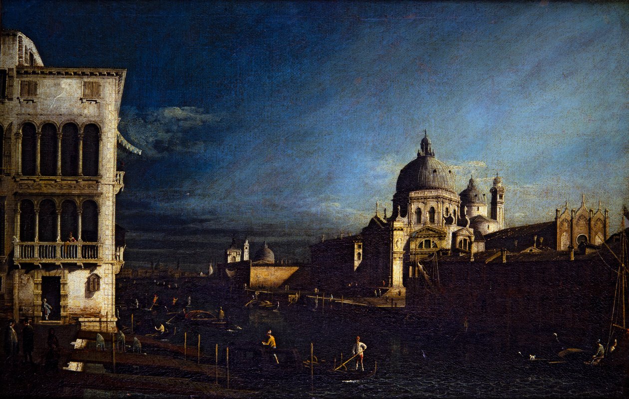 Dos vistas venecianas, Gran Canal y Molo mirando al oeste (sobre lienzo) de Bernardo Bellotto