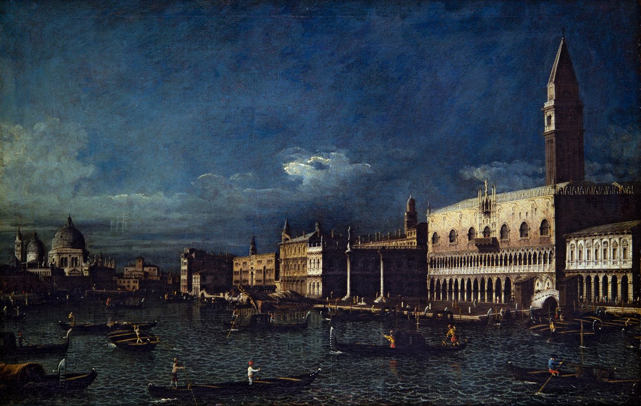Dos vistas venecianas, Gran Canal y Molo mirando al oeste (sobre lienzo) de Bernardo Bellotto