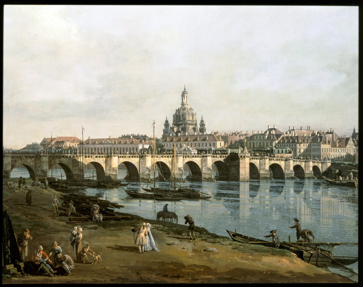 Vista de Dresde desde la orilla derecha del río Elba, por debajo de Augustusbruecke ... (pintura sobre lienzo) de Bernardo Bellotto