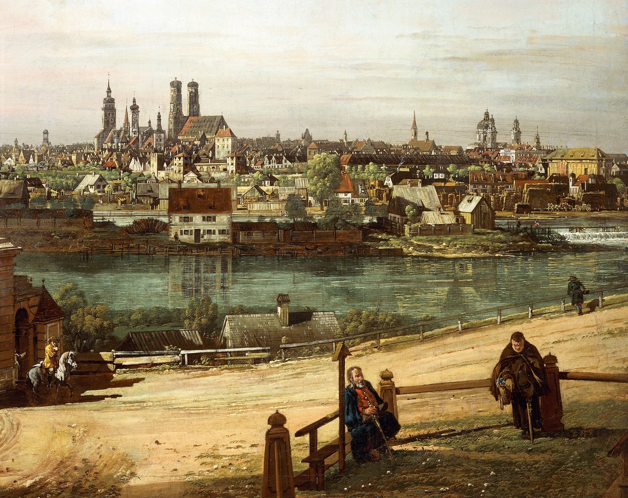 Vista de Múnich desde Haidhausen con el río Isar en el centro, detalle de Bernardo Bellotto