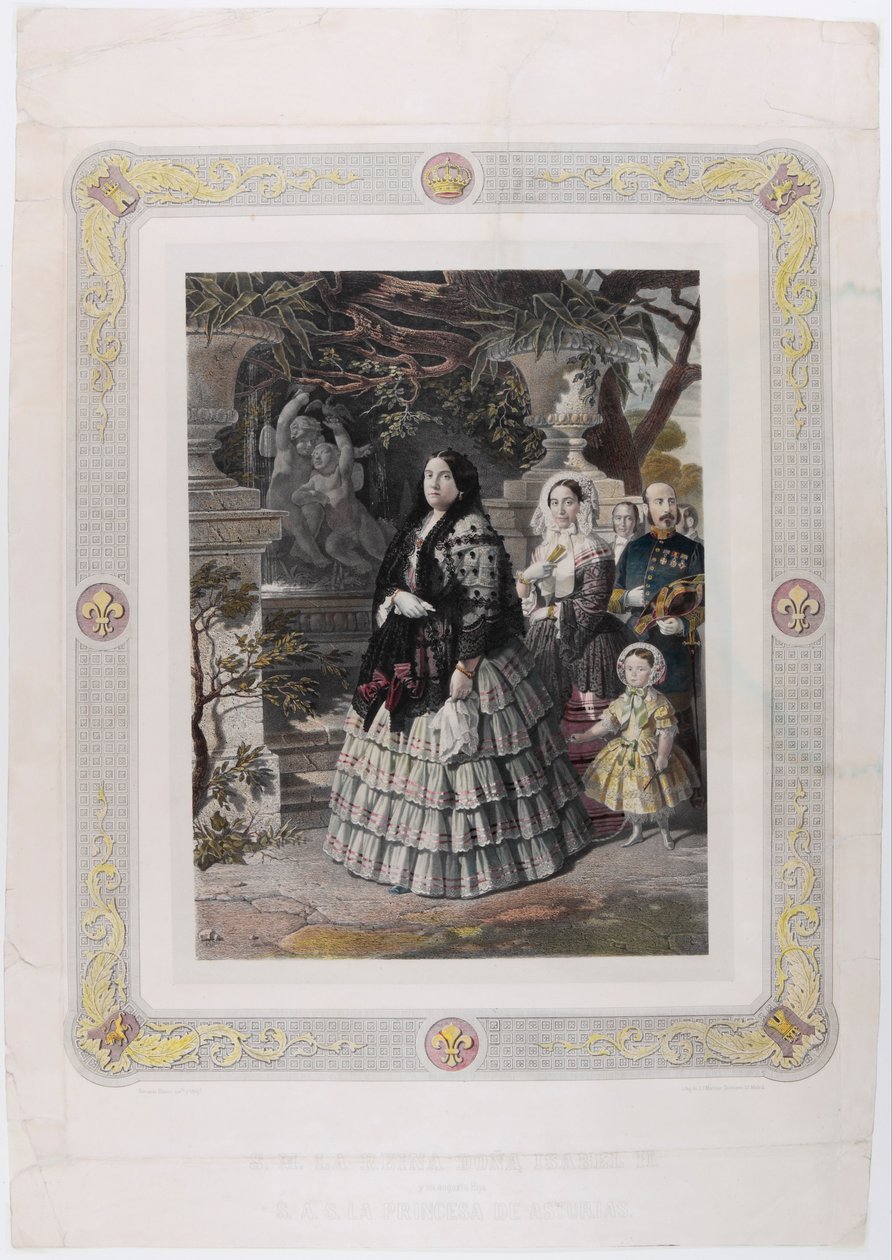 SU MAJESTAD LA REINA ISABEL II y su augusta hija SU ALTEZA SERENÍSIMA LA PRINCESA DE AS de Bernardo Blanco y Pérez