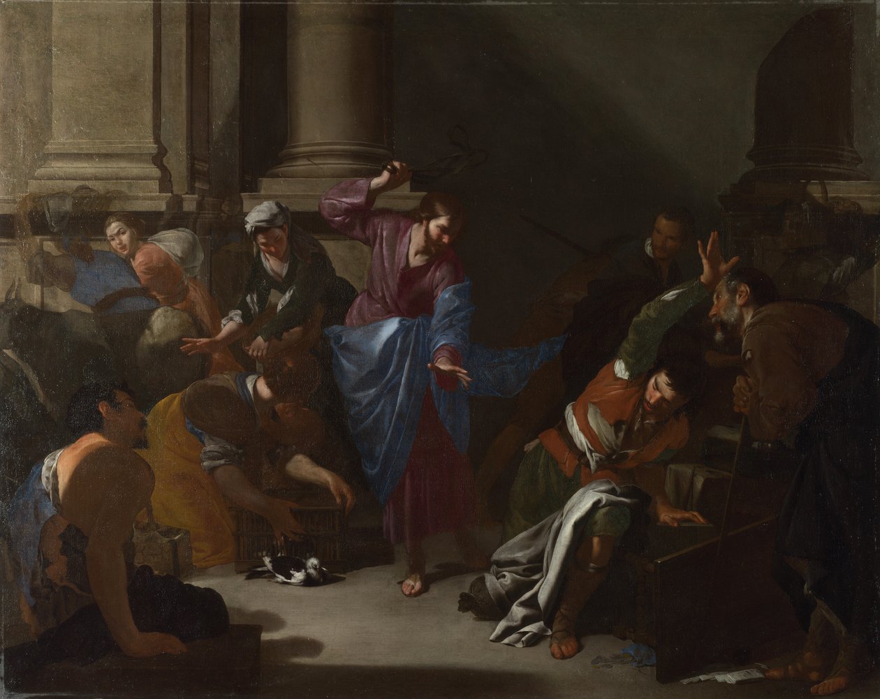 Cristo expulsando a los mercaderes del templo, c. 1645 de Bernardo Cavallino