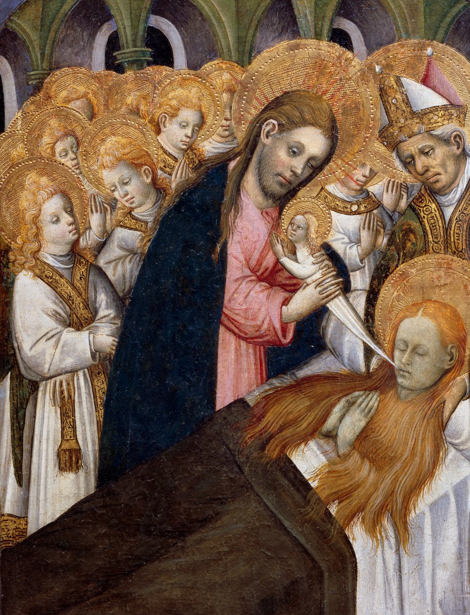 Muerte de María Magdalena, detalle del retablo de Santa María Magdalena, por Bernat Martorell, arte gótico catalán de Bernardo Martorell