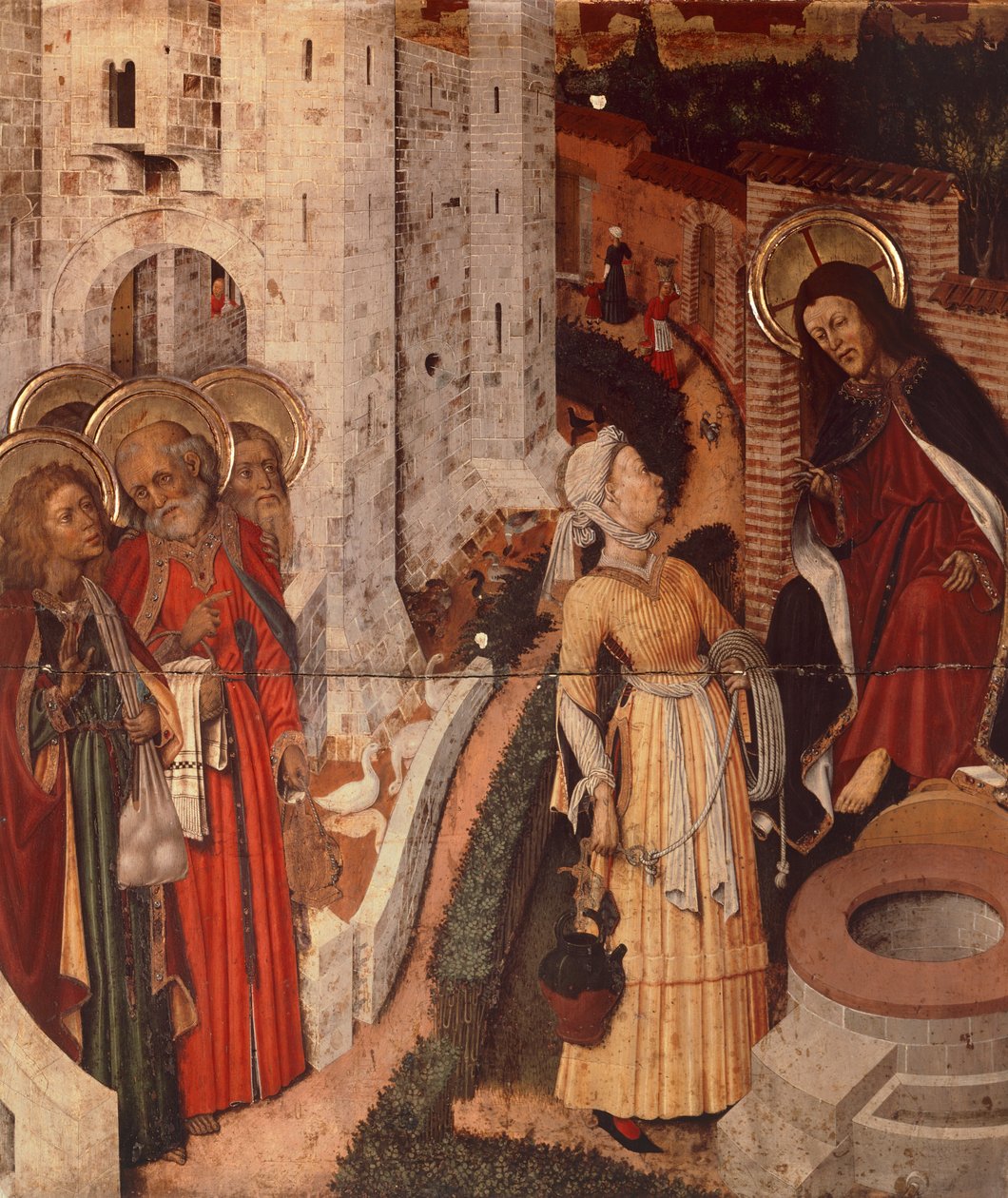 Jesús y la mujer samaritana, detalle del Retablo de la Transfiguración de Bernardo Martorell
