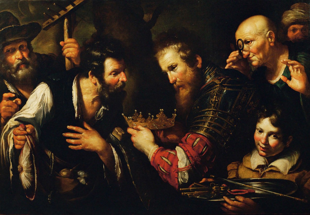 Alejandro Magno hace que uno de sus embajadores devuelva su corona a Abdolominus ... (pintura sobre lienzo) de Bernardo Strozzi