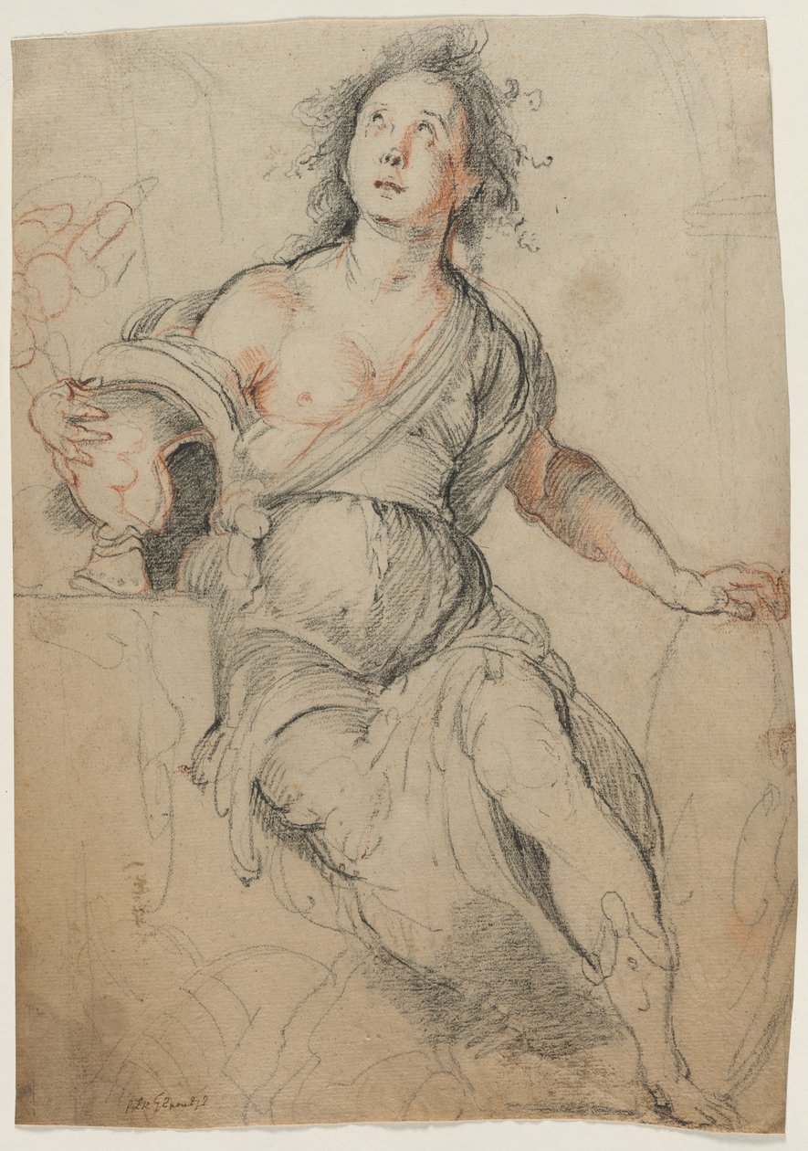 Figura alegórica, c.1635 (tiza negra con tiza roja ) de Bernardo Strozzi