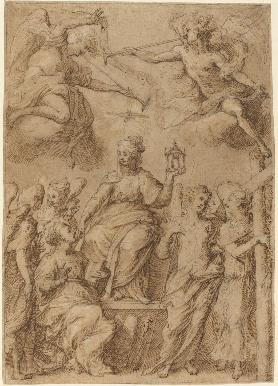 Ecclesia rodeada de ángeles sosteniendo los instrumentos de la Pasión de Bernardo Strozzi