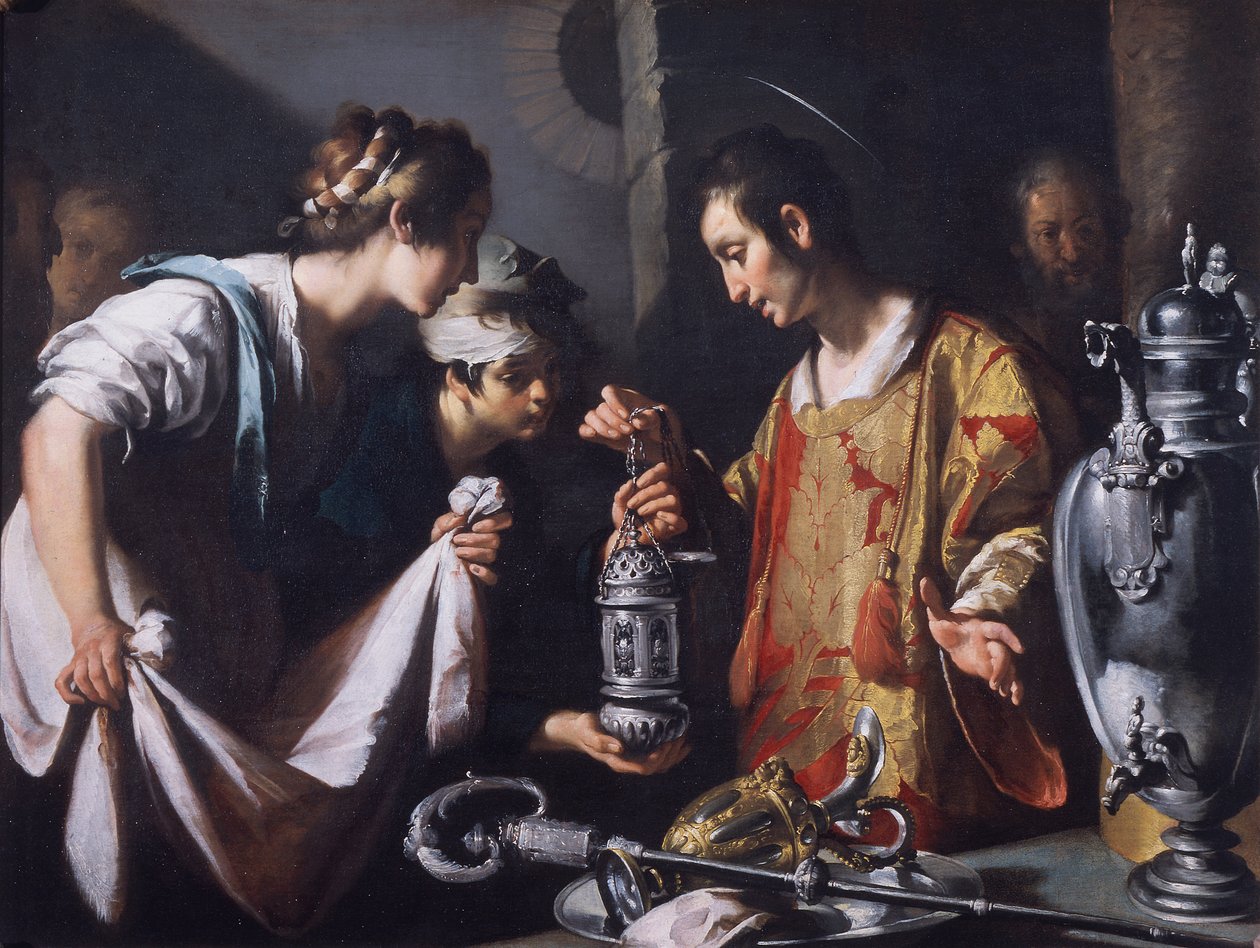 San Lorenzo distribuyendo las riquezas de la Iglesia, c.1625 (óleo sobre lienzo) de Bernardo Strozzi