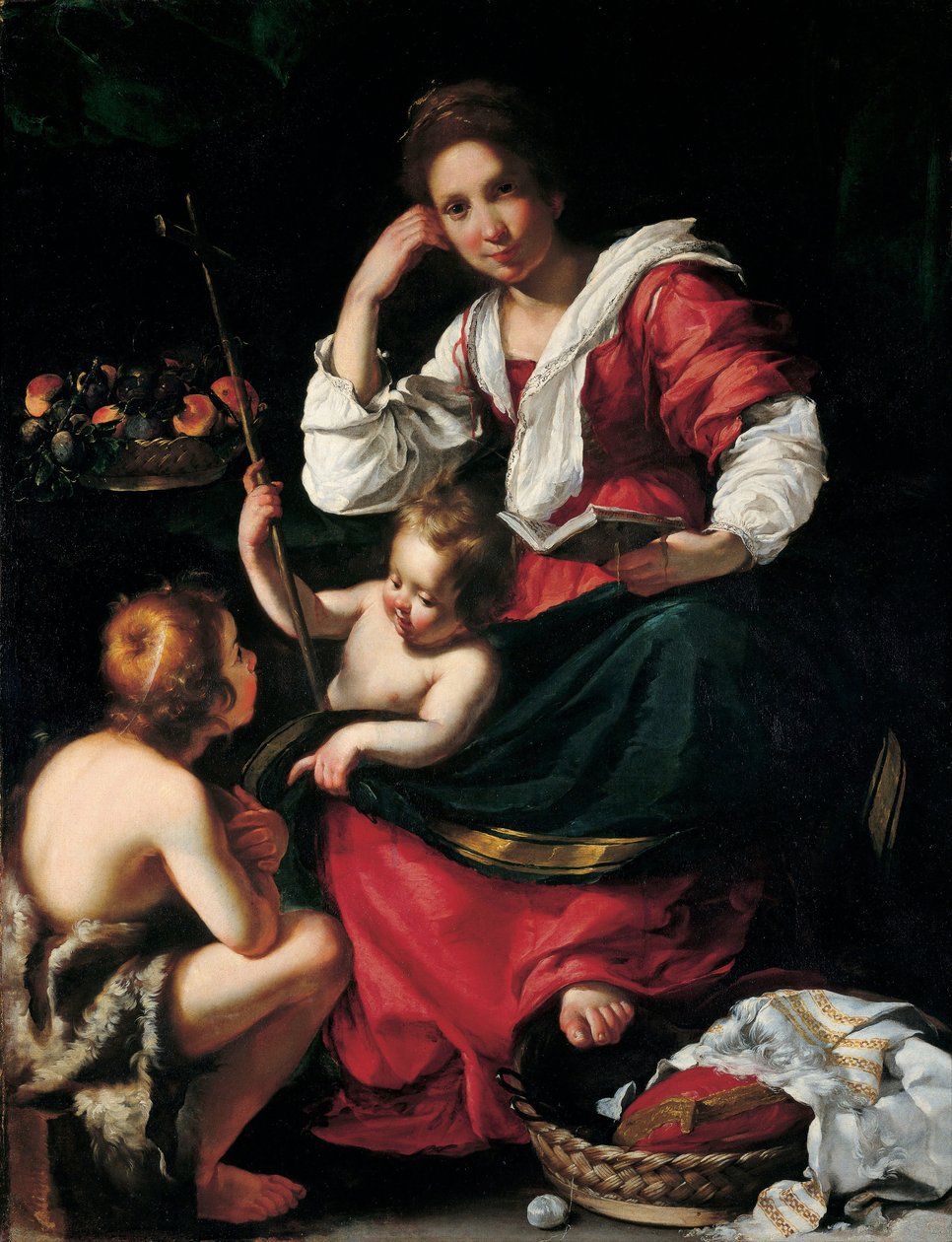 Virgen y niño con Juan el Bautista de niño, c. 1620 de Bernardo Strozzi