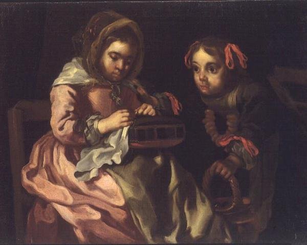 Dos chicas cosiendo de Bernardt Keil or Keyl