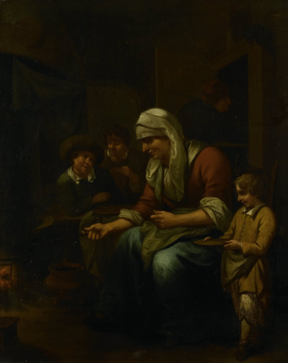 Mujer haciendo tortitas de Bernardus van Schijndel