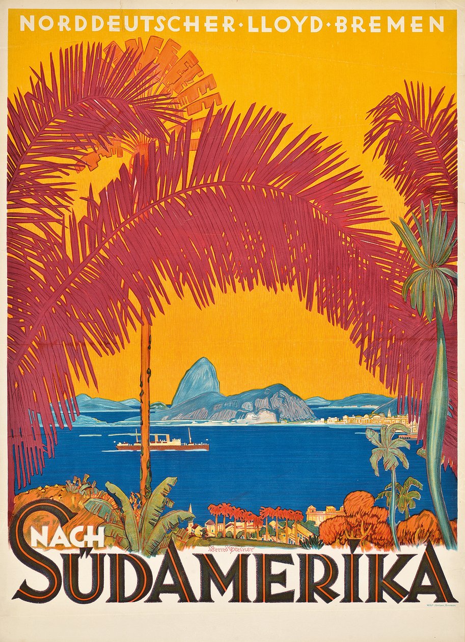 Cartel publicitario de la compañía naviera alemana 