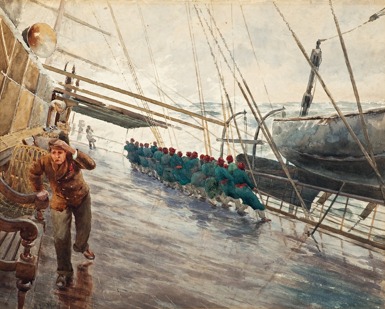 Barco en mar tempestuoso de Berndt Lindholm