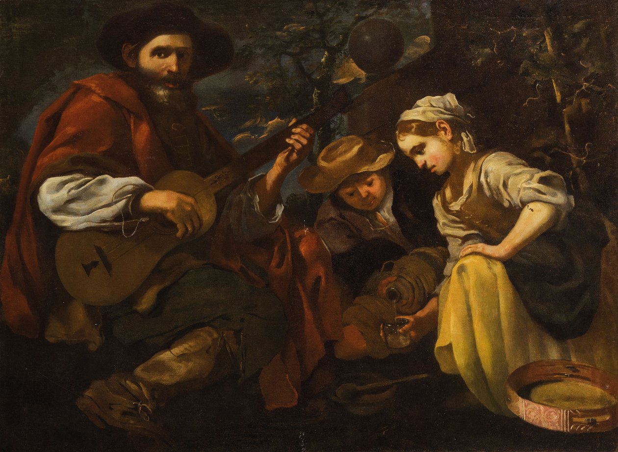 Guitarrista con niño y niña (Alegoría del oído y el gusto) de Bernhard Keil