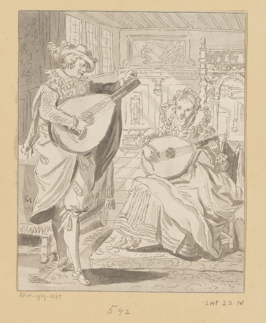 Un caballero y una dama tocando la lira de Bernhard Schreuder