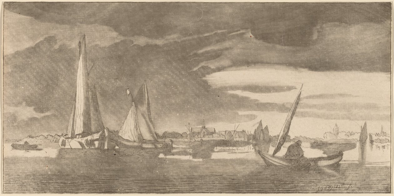 Río con ciudad, 1775 de Bernhard Schreuder
