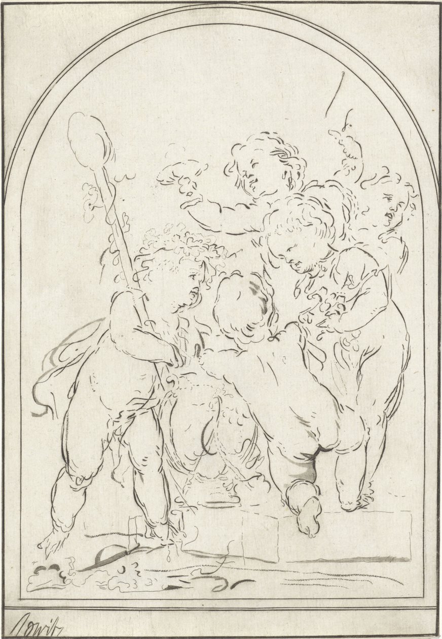 Cinco putti junto a un jarrón con una parra de Bernhard Schreuder