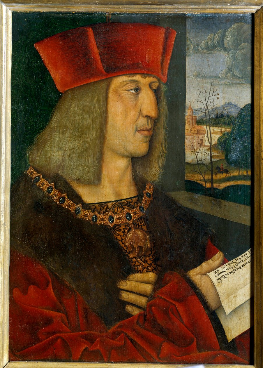 Retrato del Emperador Maximiliano I (1459-1519) (Pintura de Bernard Strigel, 1460-1528) siglo XV Dim. 0,38 x 0,28 m de Bernhard Strigel